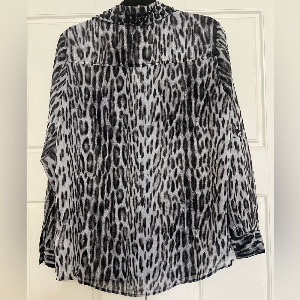 MICHAEL Michael Kors Black and Gray Sheer Leopard Print Button Down - Picture 2 of 7